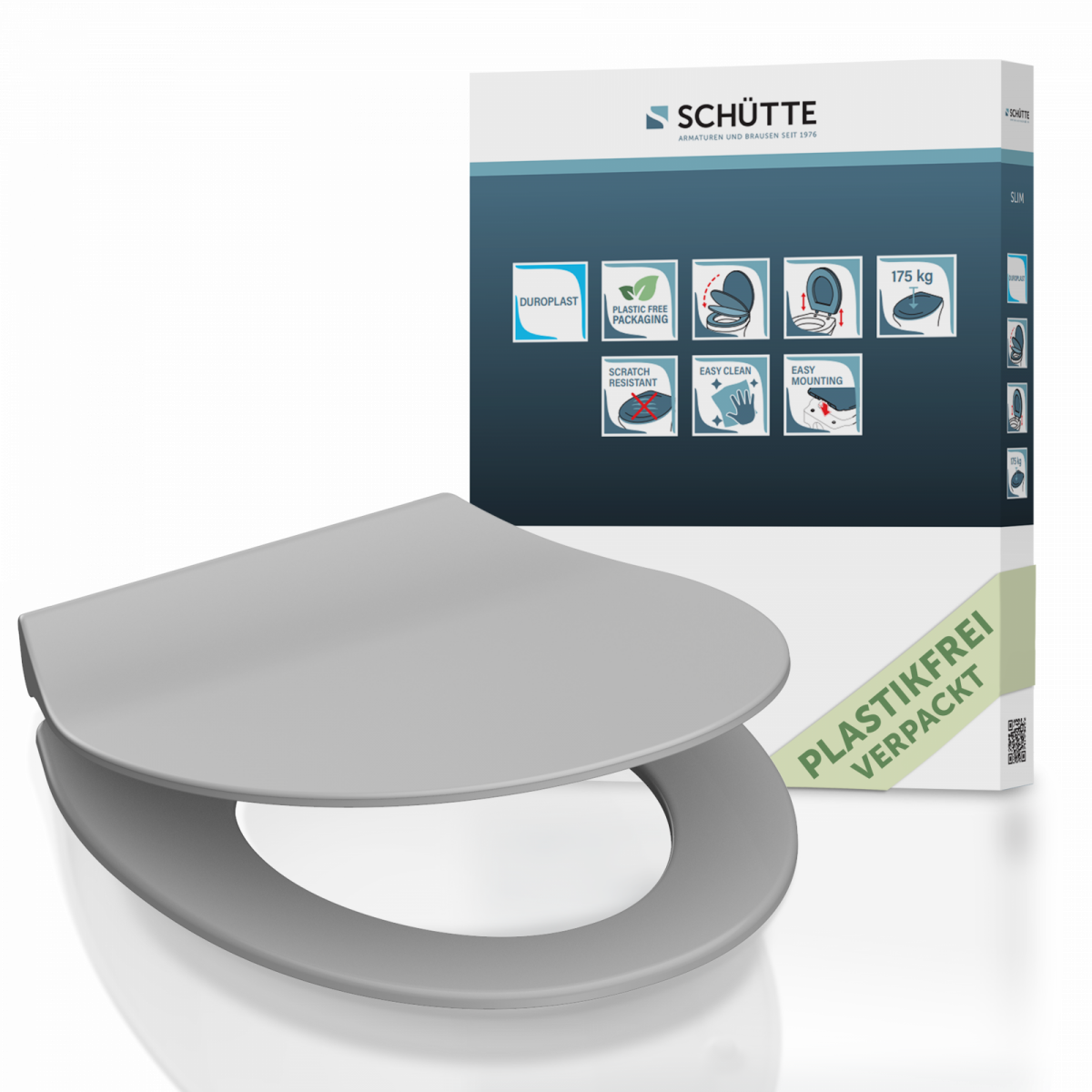 Duroplast WC-Sitz SLIM Grey, mit Absenkautomatik und Schnellverschluss