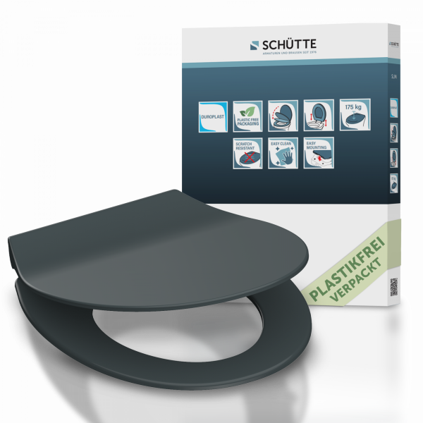 Duroplast WC-Sitz SLIM Anthrazit, mit Absenkautomatik und Schnellverschluss