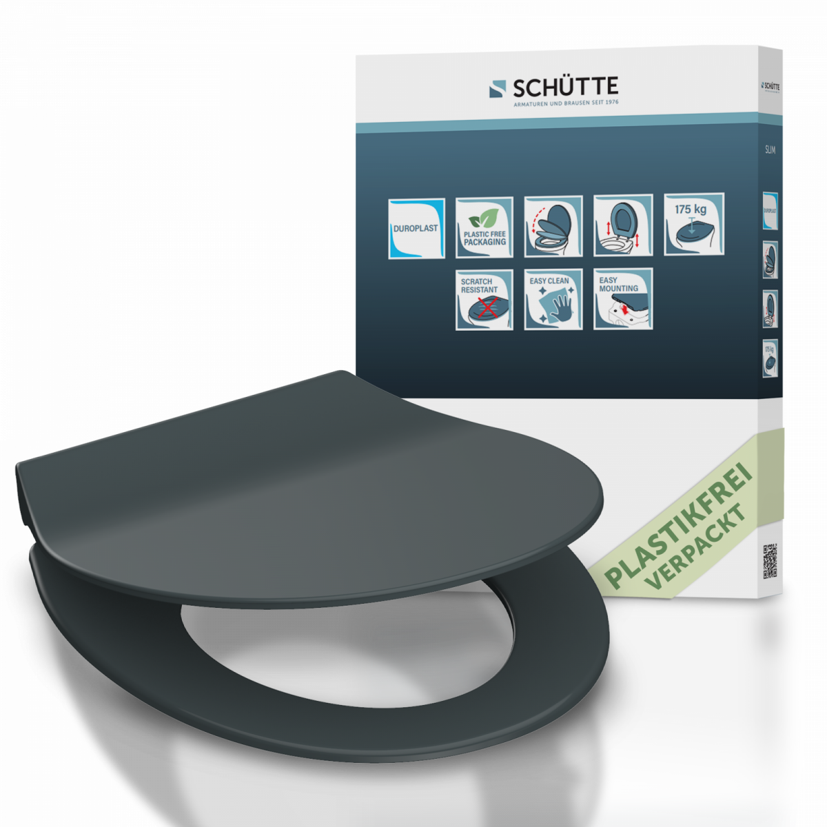 Duroplast WC-Sitz SLIM Anthrazit, mit Absenkautomatik und Schnellverschluss