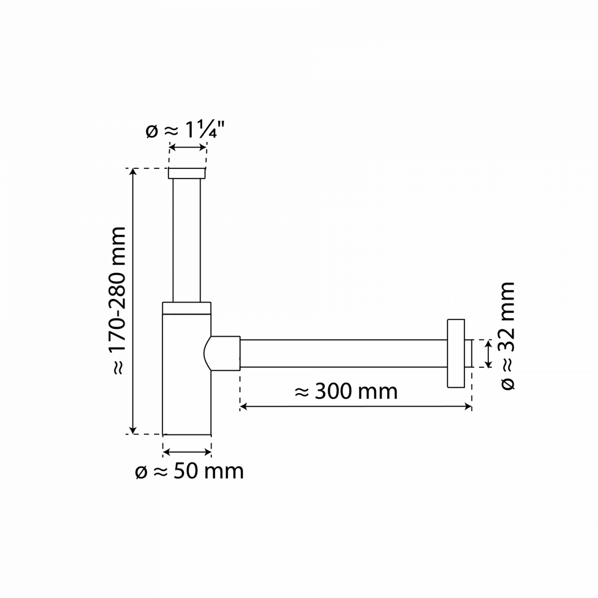 Design-Flaschensiphon, Chrom, 1 1/4\" x 32 mm"