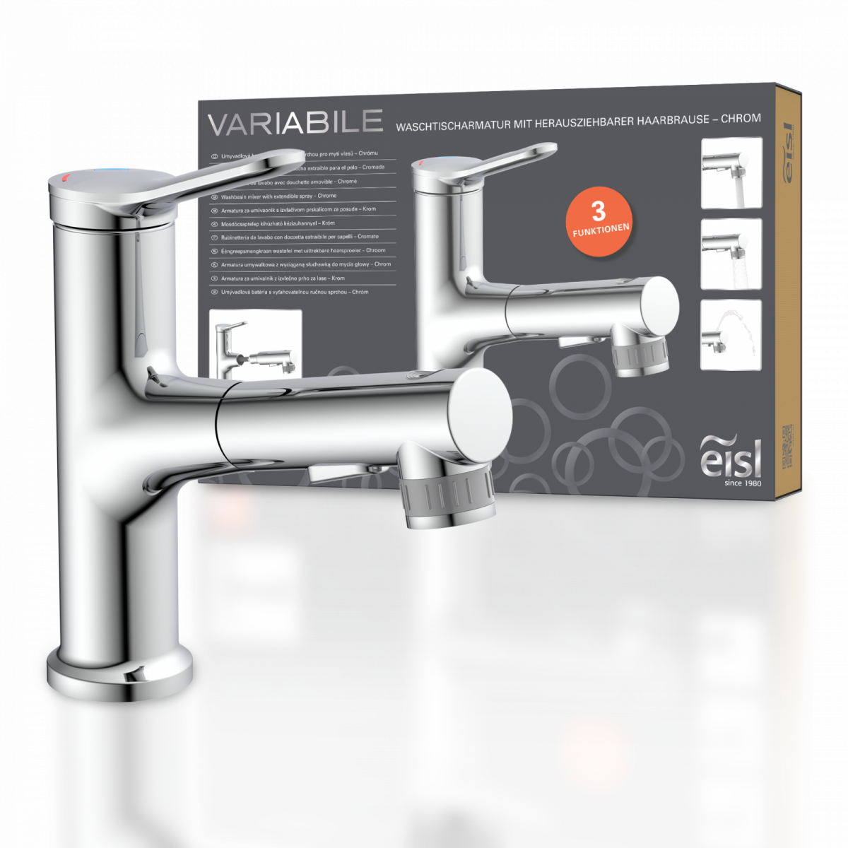 Waschtischarmatur VARIABILE, mit herausziehbarer Haarbrause, Chrom