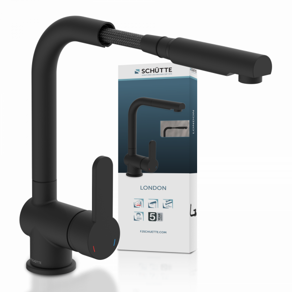 LONDON Spültischarmatur, Schwarz matt, mit herausziehbarem Auslauf LONDON Spültischarmatur, Schwarz matt, mit herausziehbarem Auslauf