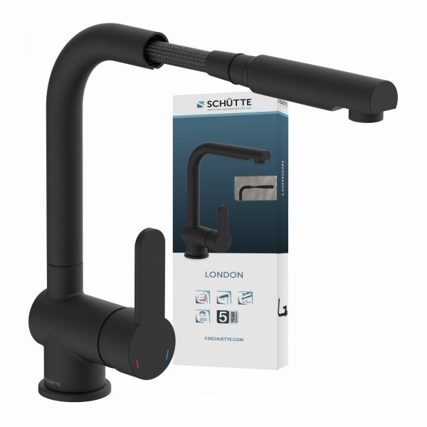 LONDON Spültischarmatur, Schwarz matt, mit herausziehbarem Auslauf LONDON Spültischarmatur, Schwarz matt, mit herausziehbarem Auslauf