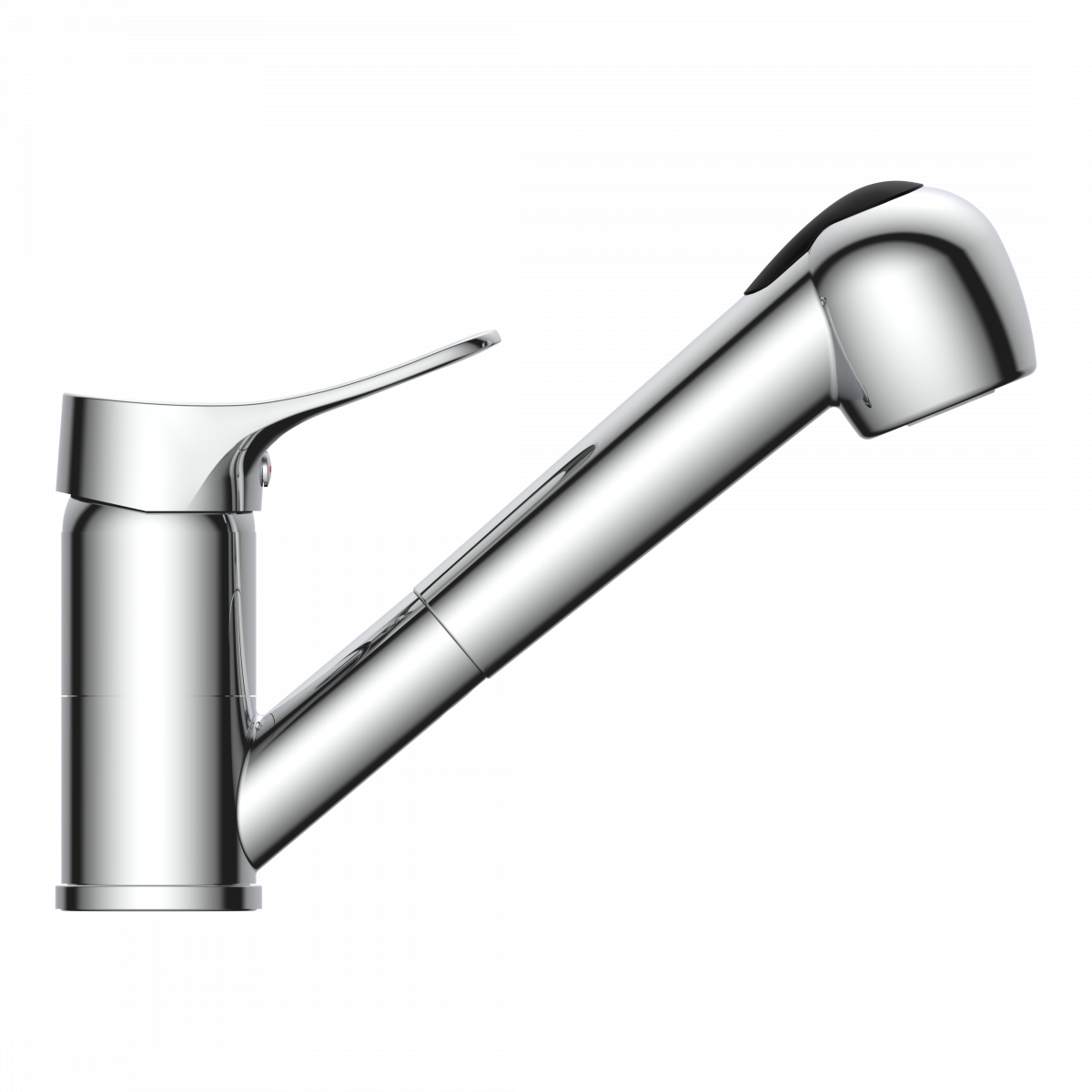 Silberne Küchenarmatur mit schwenkbarem Auslauf und Einhebelgriff.
