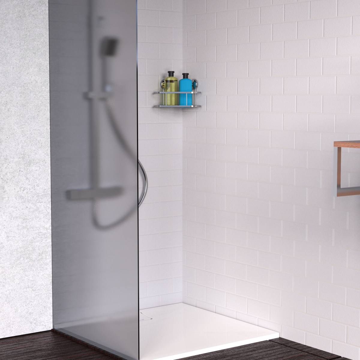 Duschablage in Chrom, zum Schrauben und Kleben, Eckdusche mit Glaswand