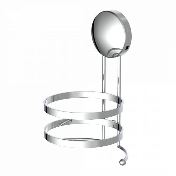 Wandhalterung aus verchromtem Metall mit rundem Halter und Haken an der Unterseite.