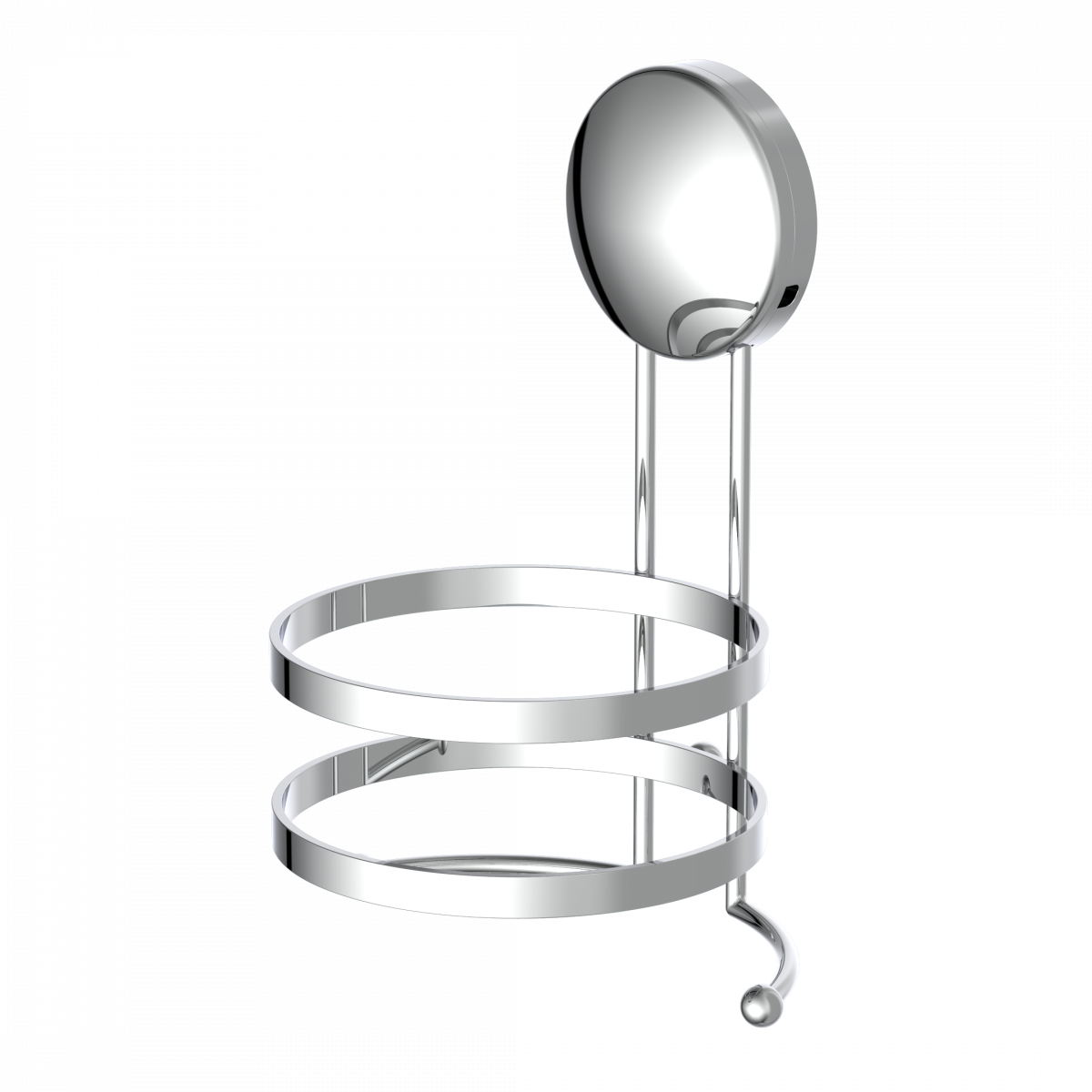 Wandhalterung aus verchromtem Metall mit rundem Halter und Haken an der Unterseite.