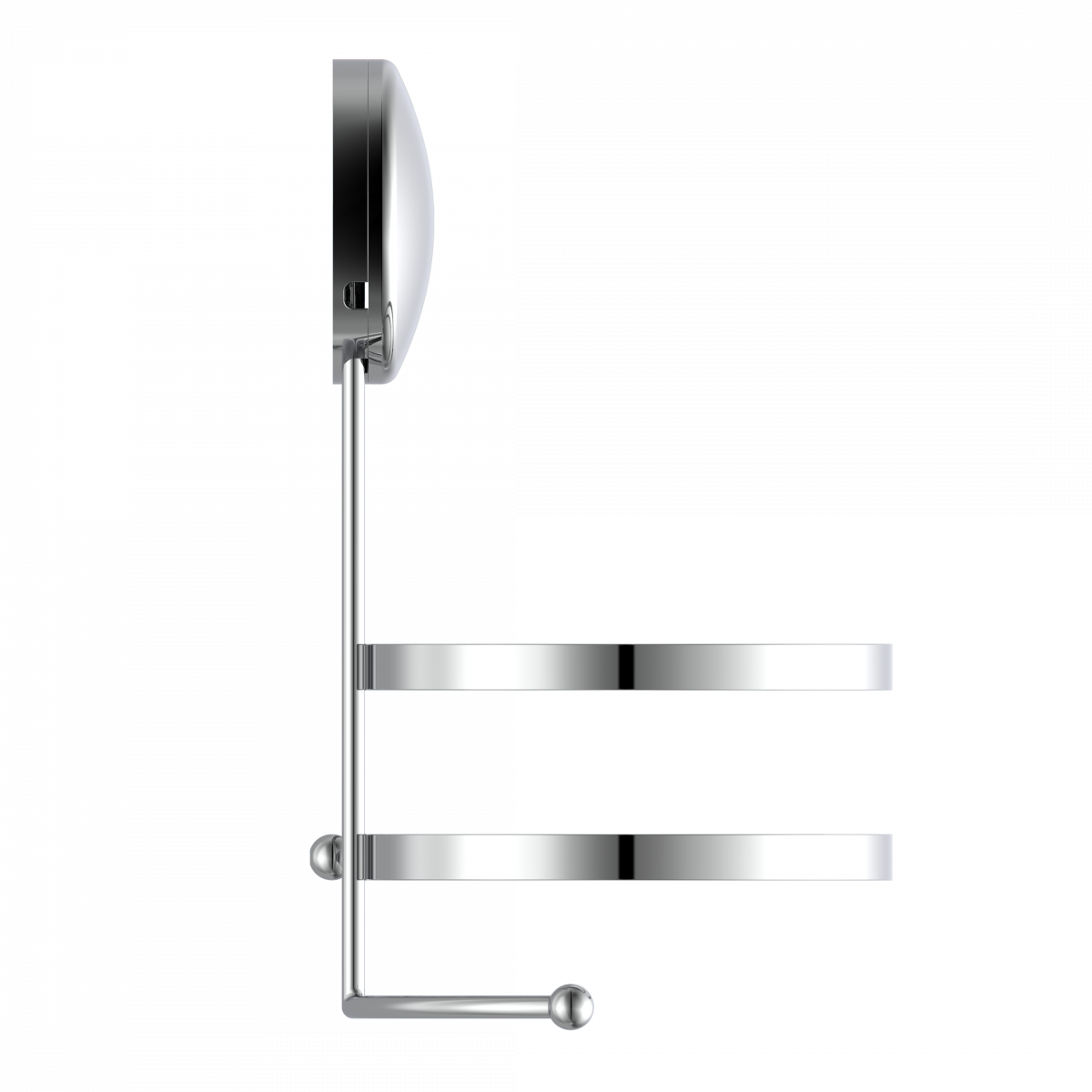 Wandhalterung aus Metall mit zwei horizontalen Halteringen in seitlicher Ansicht.