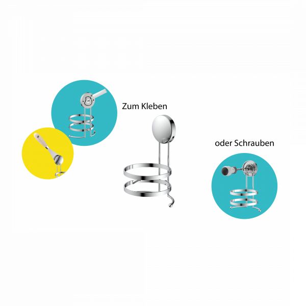 Metallhalterung mit runder Befestigung, wahlweise zum Kleben oder Schrauben.