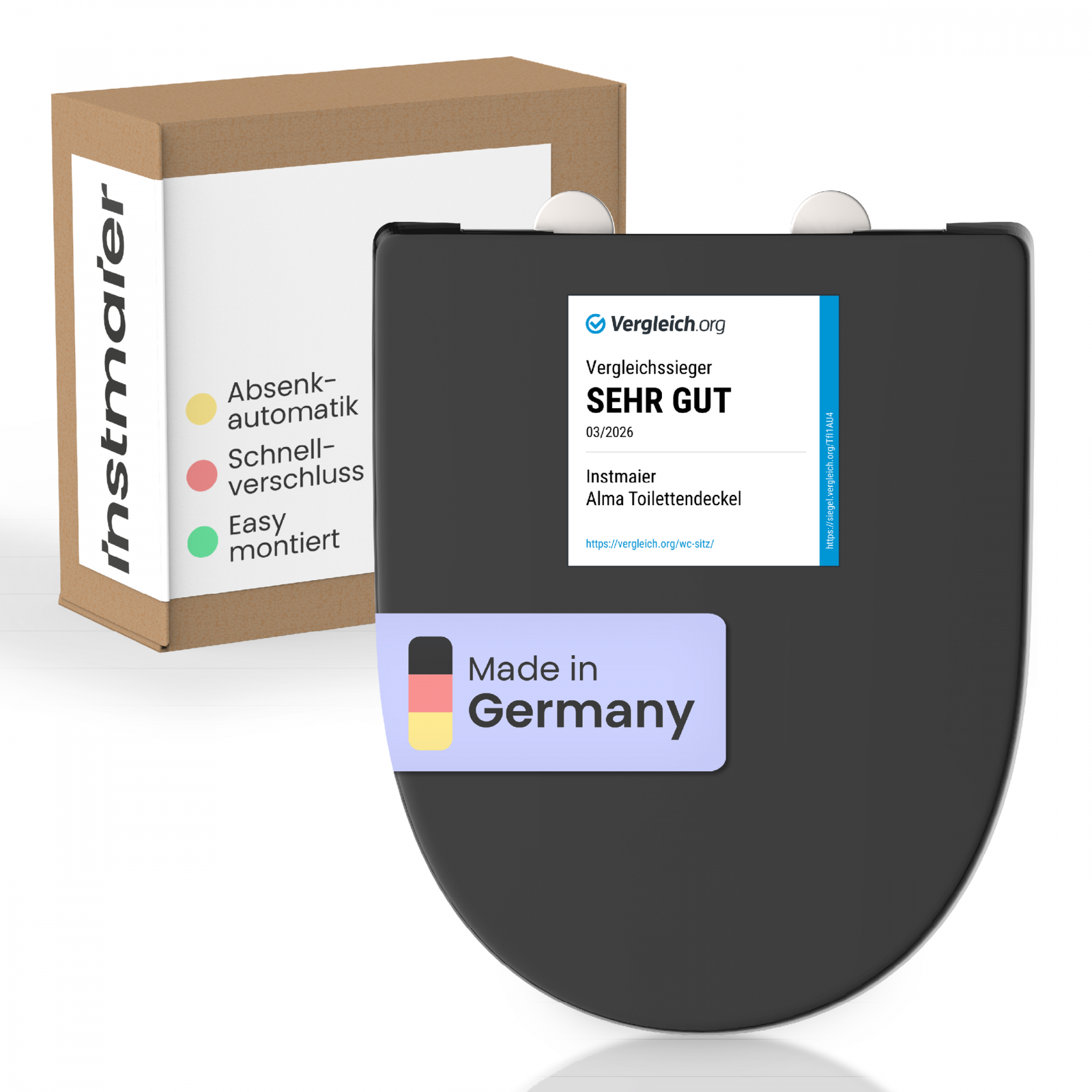 D-Form WC-Sitz Made in Germany mit Absenkautomatik und Schnellverschluss, Duroplast Toilettendeckel, Klodeckel in schwarz - instmaier