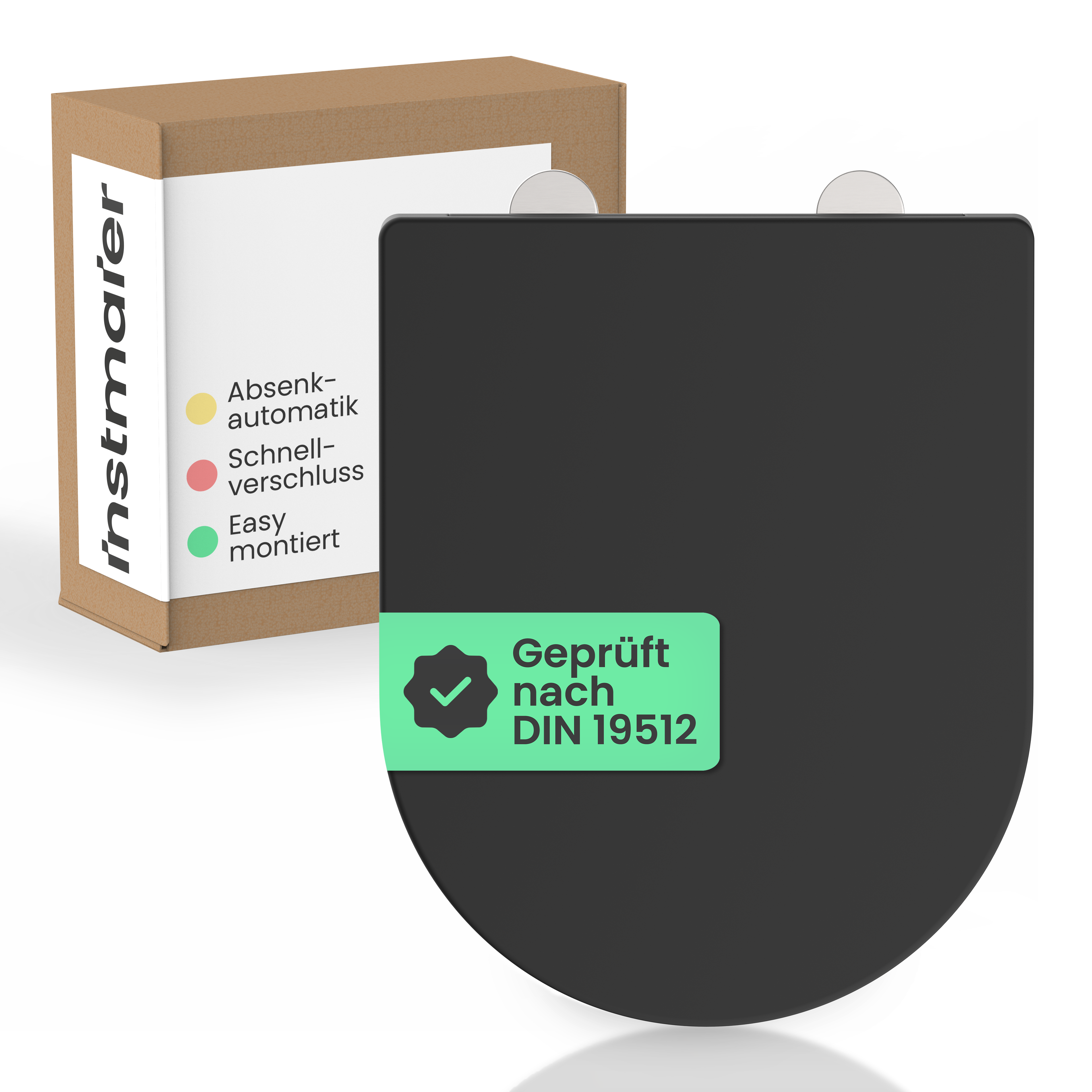 WC-Sitz D-Form Helma Duroplast mit Absenkautomatik, Schnellverschluss, Schwarz – instmaier