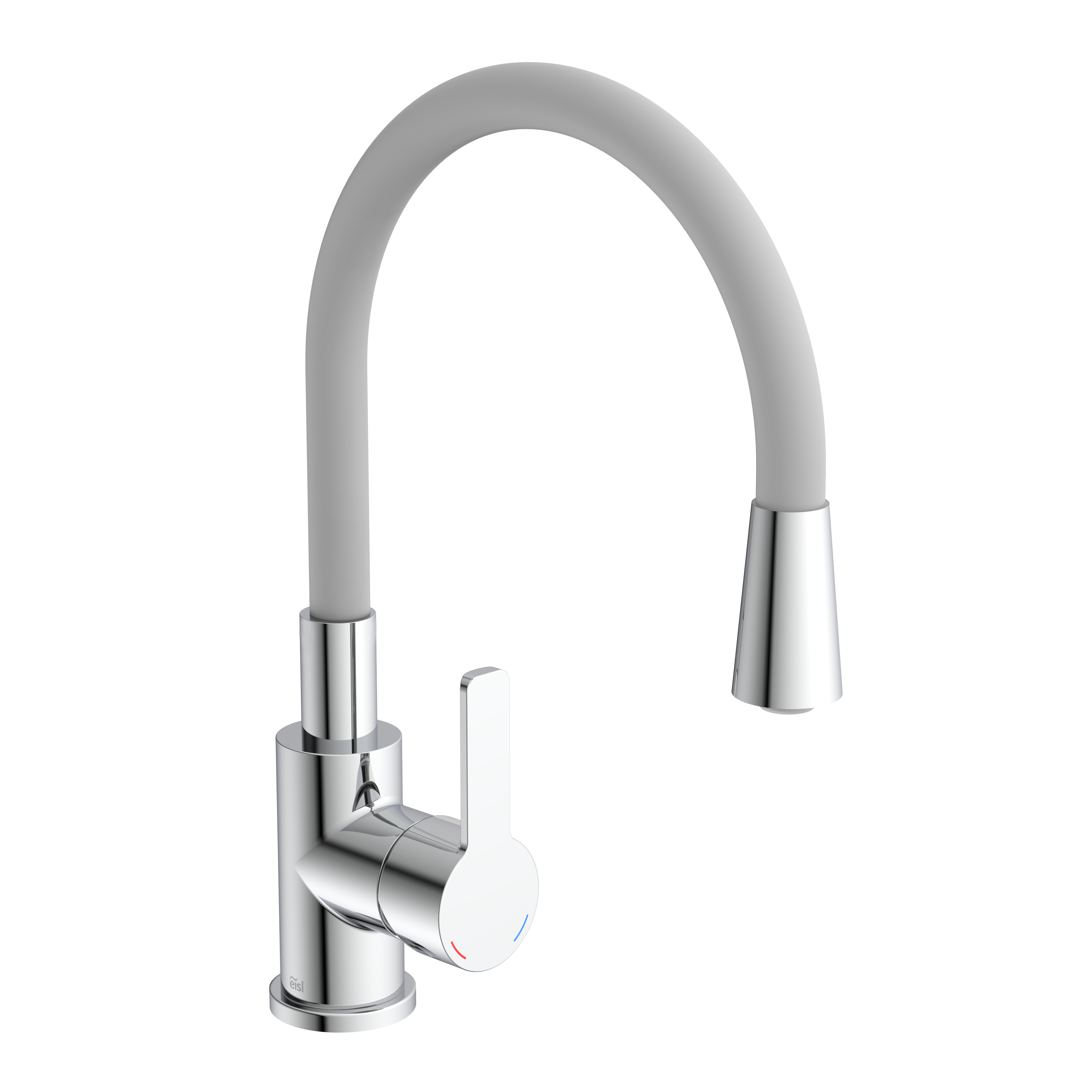 EISL Spültischarmatur FLEXO, Chrom/Hellgrau, Wasserhahn mit schwenkbarem Auslauf von 360° & Soft-Touch-Schlauch, Hochdruck, ideal für Doppelspülbecken